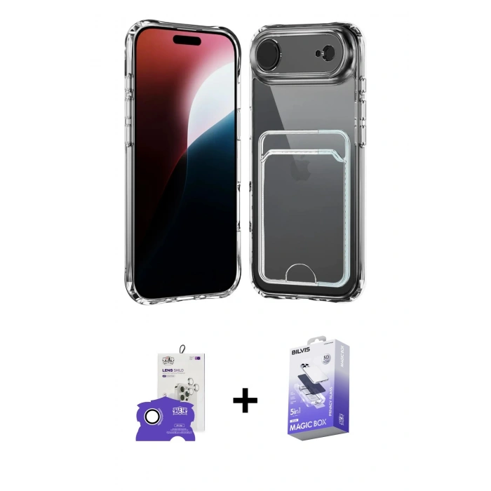 MARSİLYAN™- iPhone 17 Air Kılıf Doruk Klasik Koleksiyonu - Siyah Bilvis 5in1 5D Magic Hayalet Cam Ekran Koruyucu + Bilvis Titan Kamera Lens - GS