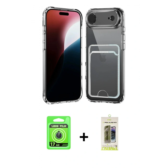 MARSİLYAN™- iPhone 17 Air Kılıf Doruk Klasik Koleksiyonu - Siyah Joko Magic 5D Hayalet Cam + Raze Metal Kamera Lens - MI