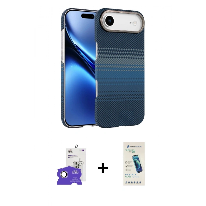 MARSİLYAN™- iPhone 17 Air Kılıf Doruk Serisi - Şeffaf Pasifik Cam Ekran Koruyucu + Bilvis Titan Kamera Lens - GD