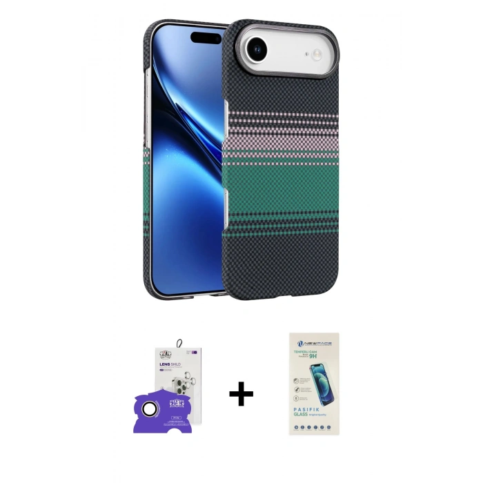 MARSİLYAN™- iPhone 17 Air Kılıf Doruk Serisi - Şeffaf Pasifik Cam Ekran Koruyucu + Bilvis Titan Kamera Lens - GD
