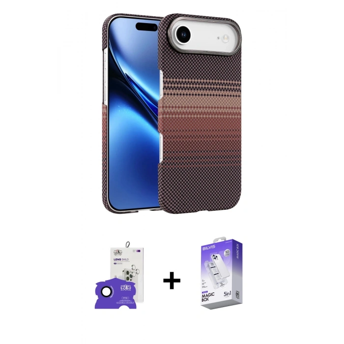 MARSİLYAN™- iPhone 17 Air Kılıf Doruk Serisi - Siyah Bilvis 5in1 3D Magic Cam Ekran Koruyucu + Bilvis Titan Kamera Lens - LT
