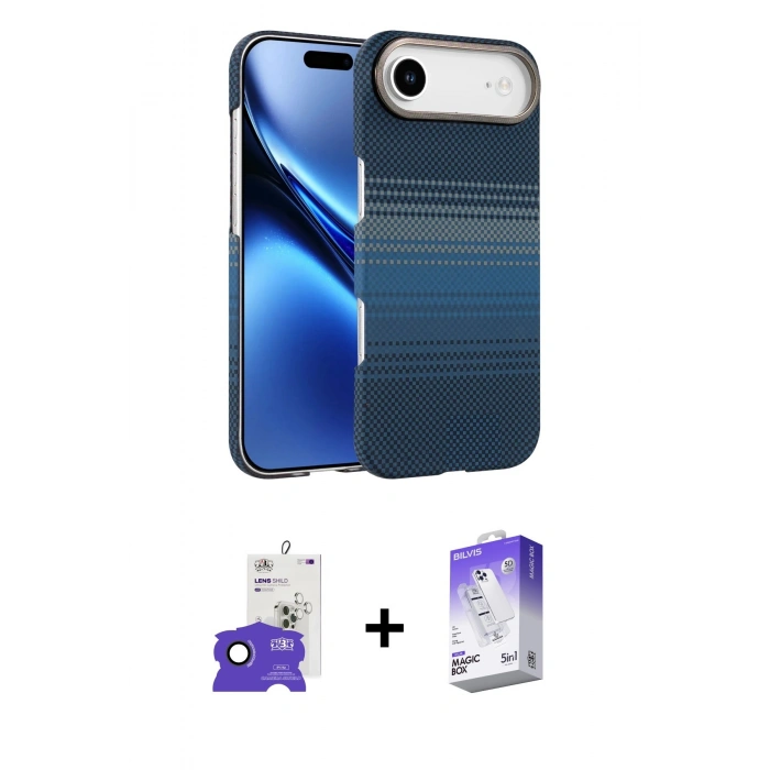 MARSİLYAN™- iPhone 17 Air Kılıf Doruk Serisi - Siyah Bilvis 5in1 3D Magic Cam Ekran Koruyucu + Bilvis Titan Kamera Lens - SH
