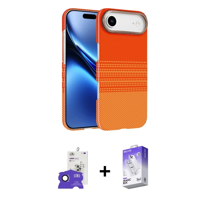 MARSİLYAN™- iPhone 17 Air Kılıf Doruk Serisi - Siyah Bilvis 5in1 3D Magic Cam Ekran Koruyucu + Bilvis Titan Kamera Lens - SH
