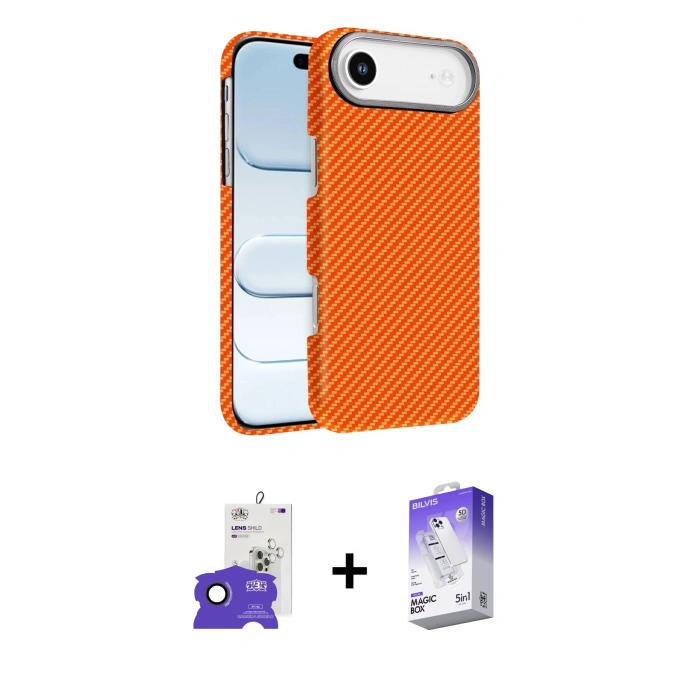 MARSİLYAN™- iPhone 17 Air Kılıf Doruk Serisi - Siyah Bilvis 5in1 3D Magic Cam Ekran Koruyucu + Bilvis Titan Kamera Lens - SH