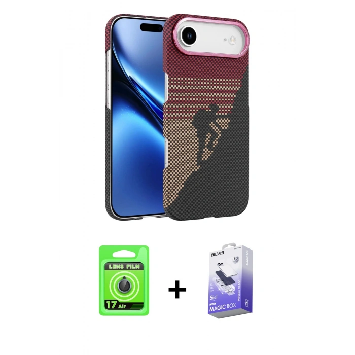 MARSİLYAN™- iPhone 17 Air Kılıf Doruk Serisi - Siyah Bilvis 5in1 5D Magic Hayalet Cam Ekran Koruyucu + Raze Metal Kamera Lens - MI