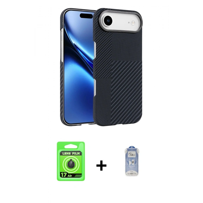 MARSİLYAN™- iPhone 17 Air Kılıf Doruk Serisi - Siyah Joko Magic 5D Cam + Raze Metal Kamera Lens - SH