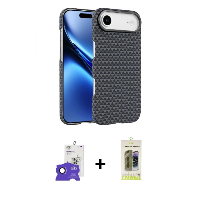 MARSİLYAN™- iPhone 17 Air Kılıf Doruk Serisi - Siyah Joko Magic 5D Hayalet Cam + Bilvis Titan Kamera Lens - SH