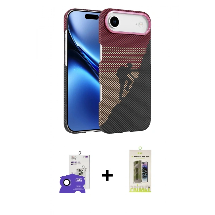 MARSİLYAN™- iPhone 17 Air Kılıf Doruk Serisi - Siyah Joko Magic 5D Hayalet Cam + Bilvis Titan Kamera Lens - SH