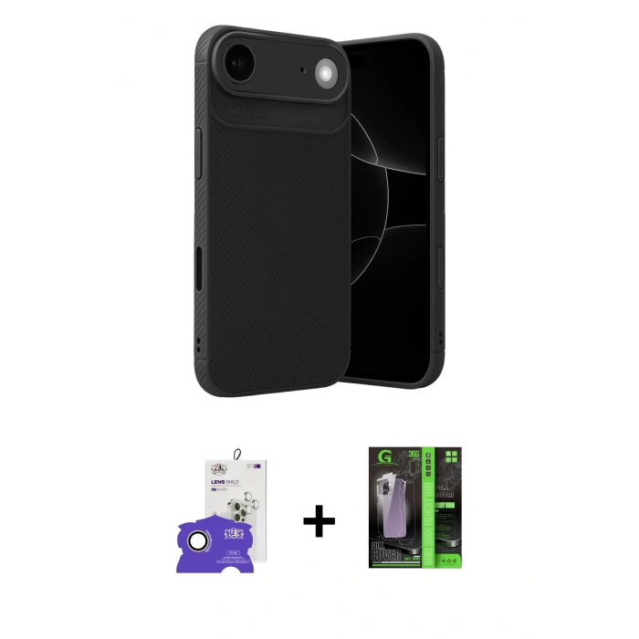 MARSİLYAN™- iPhone 17 Air Kılıf Eksen Form Prime - Şeffaf 360 Full Body Arka Koruyucu + Bilvis Titan Kamera Lens - GD