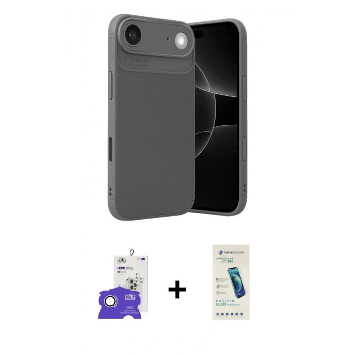 MARSİLYAN™- iPhone 17 Air Kılıf Eksen Form Prime - Şeffaf Pasifik Cam Ekran Koruyucu + Bilvis Titan Kamera Lens - GS