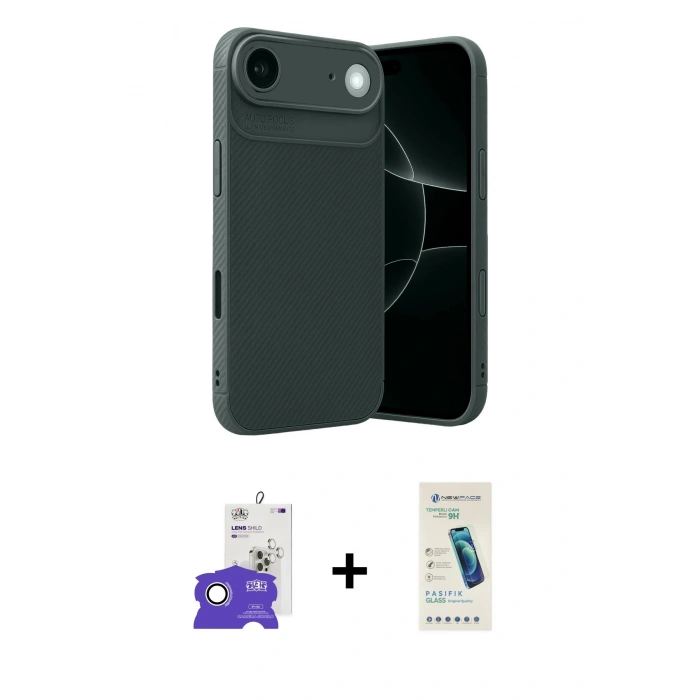MARSİLYAN™- iPhone 17 Air Kılıf Eksen Form Prime - Şeffaf Pasifik Cam Ekran Koruyucu + Bilvis Titan Kamera Lens - GS