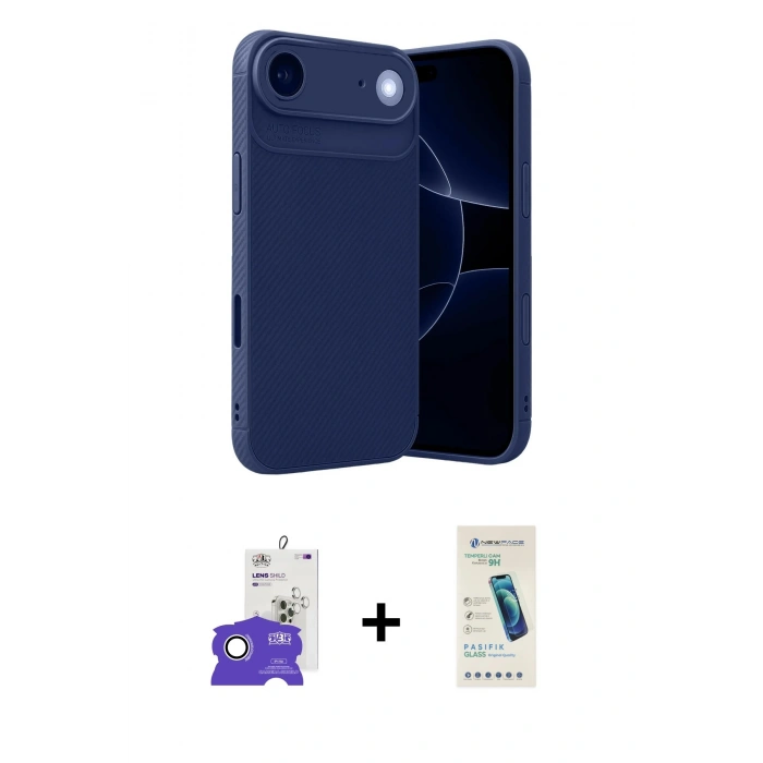 MARSİLYAN™- iPhone 17 Air Kılıf Eksen Form Prime - Şeffaf Pasifik Cam Ekran Koruyucu + Bilvis Titan Kamera Lens - GS