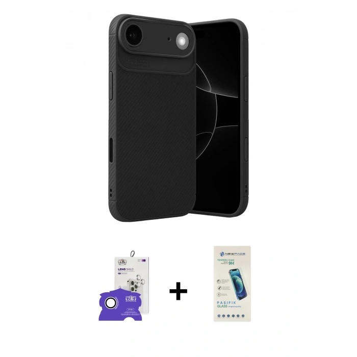 MARSİLYAN™- iPhone 17 Air Kılıf Eksen Form Prime - Şeffaf Pasifik Cam Ekran Koruyucu + Bilvis Titan Kamera Lens - GS