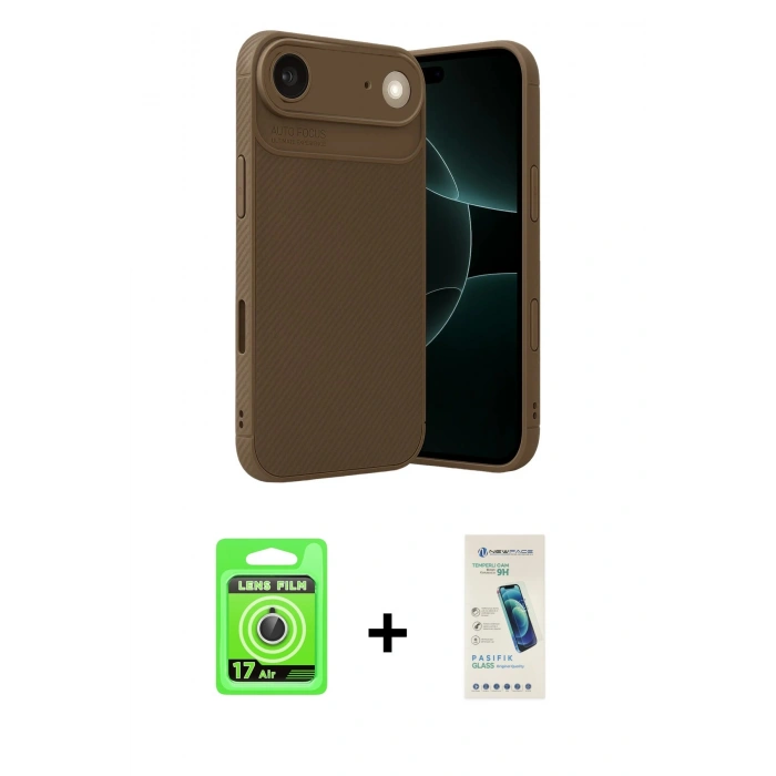 MARSİLYAN™- iPhone 17 Air Kılıf Eksen Form Prime - Şeffaf Pasifik Cam Ekran Koruyucu + Raze Metal Kamera Lens - GS