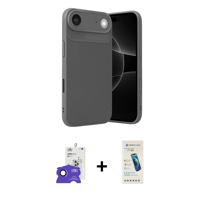 MARSİLYAN™- iPhone 17 Air Kılıf Eksen Form Prime - Şeffaf Pasifik Cam Ekran Koruyucu + Bilvis Titan Kamera Lens - LT