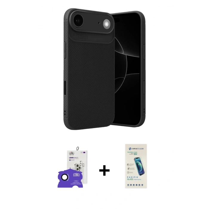 MARSİLYAN™- iPhone 17 Air Kılıf Eksen Form Prime - Şeffaf Pasifik Cam Ekran Koruyucu + Bilvis Titan Kamera Lens - LT