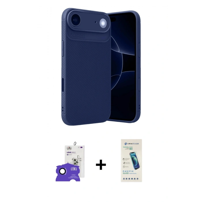 MARSİLYAN™- iPhone 17 Air Kılıf Eksen Form Prime - Şeffaf Pasifik Cam Ekran Koruyucu + Bilvis Titan Kamera Lens - LT