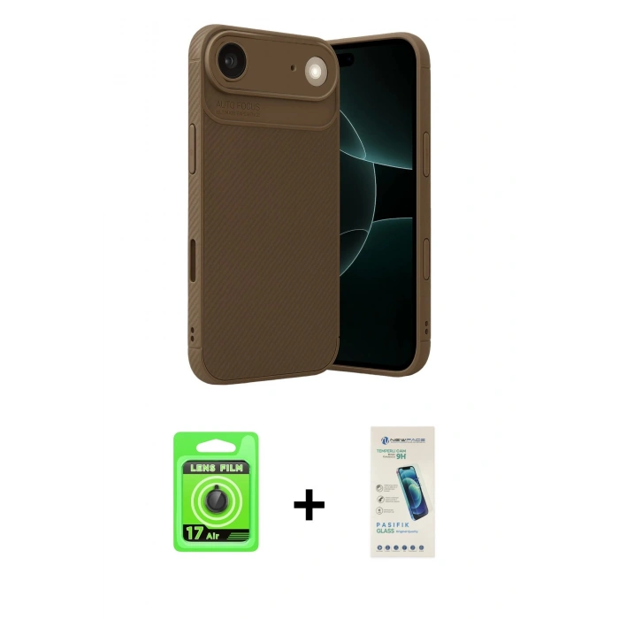 MARSİLYAN™- iPhone 17 Air Kılıf Eksen Form Prime - Şeffaf Pasifik Cam Ekran Koruyucu + Raze Metal Kamera Lens - SH