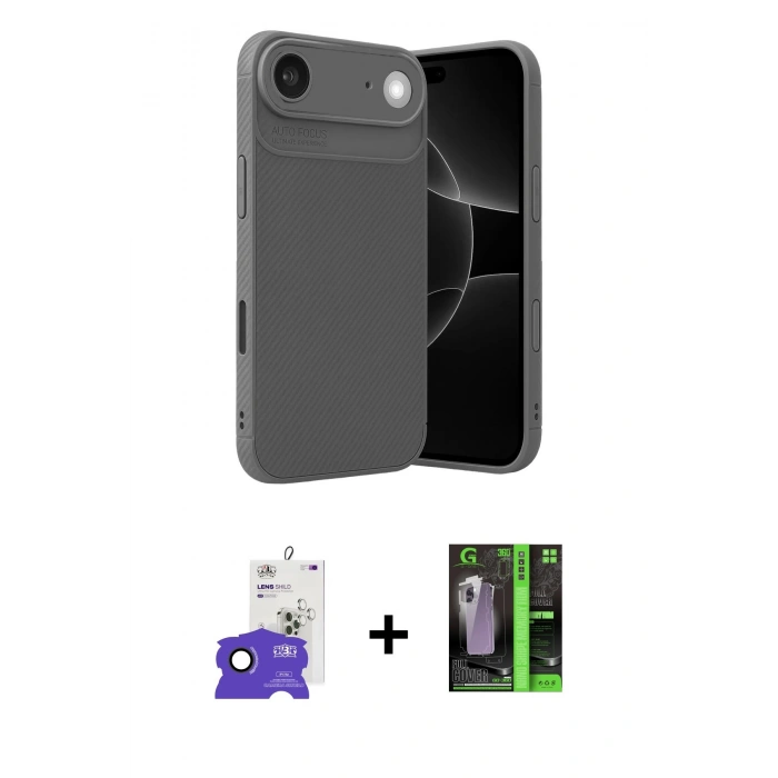 MARSİLYAN™- iPhone 17 Air Kılıf Eksen Form Prime - Siyah 360 Mat Full Body Arka Koruyucu + Bilvis Titan Kamera Lens - SH