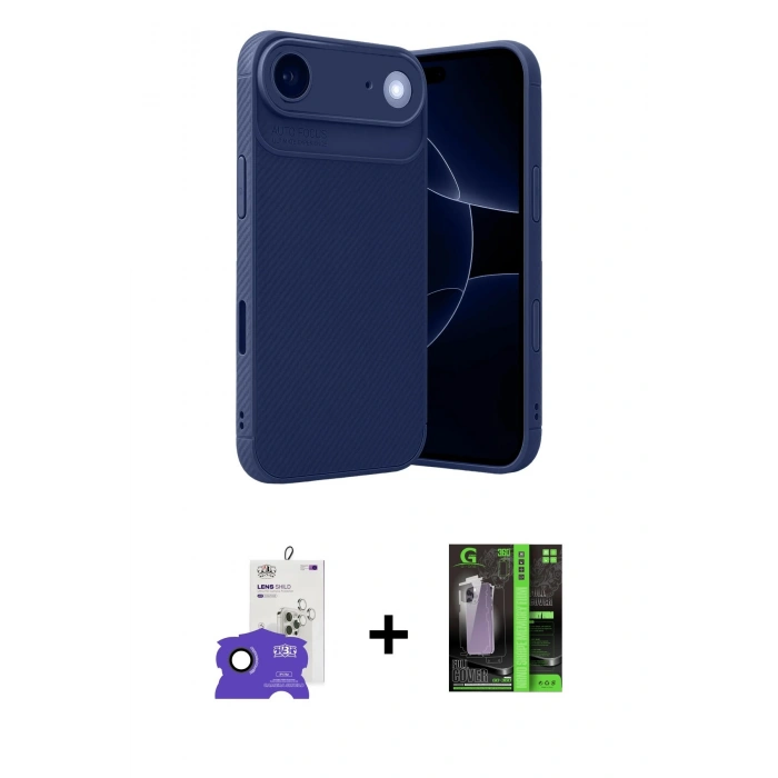 MARSİLYAN™- iPhone 17 Air Kılıf Eksen Form Prime - Siyah 360 Mat Full Body Arka Koruyucu + Bilvis Titan Kamera Lens - SH