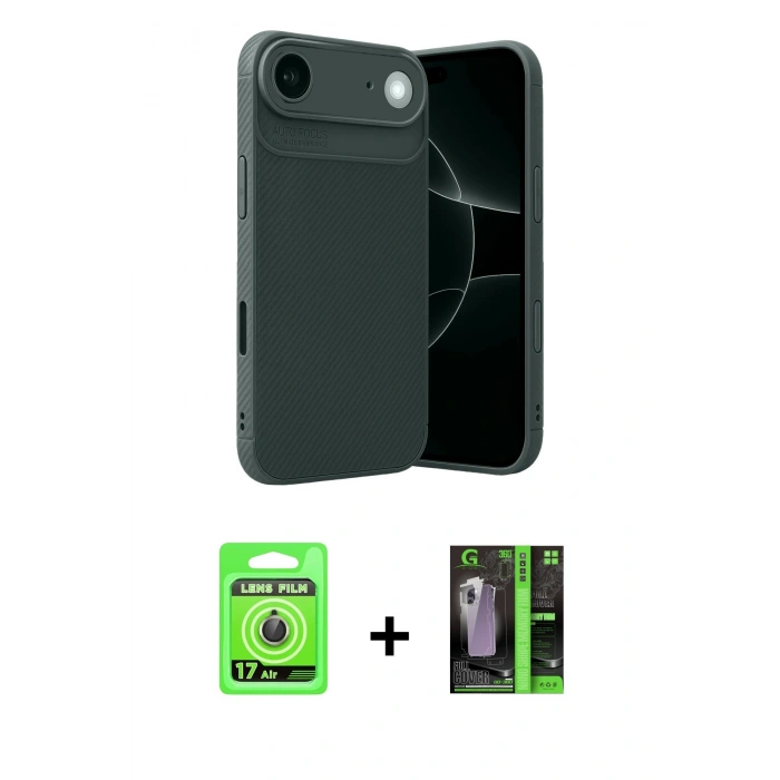 MARSİLYAN™- iPhone 17 Air Kılıf Eksen Form Prime - Siyah 360 Mat Full Body Arka Koruyucu + Raze Metal Kamera Lens - GD