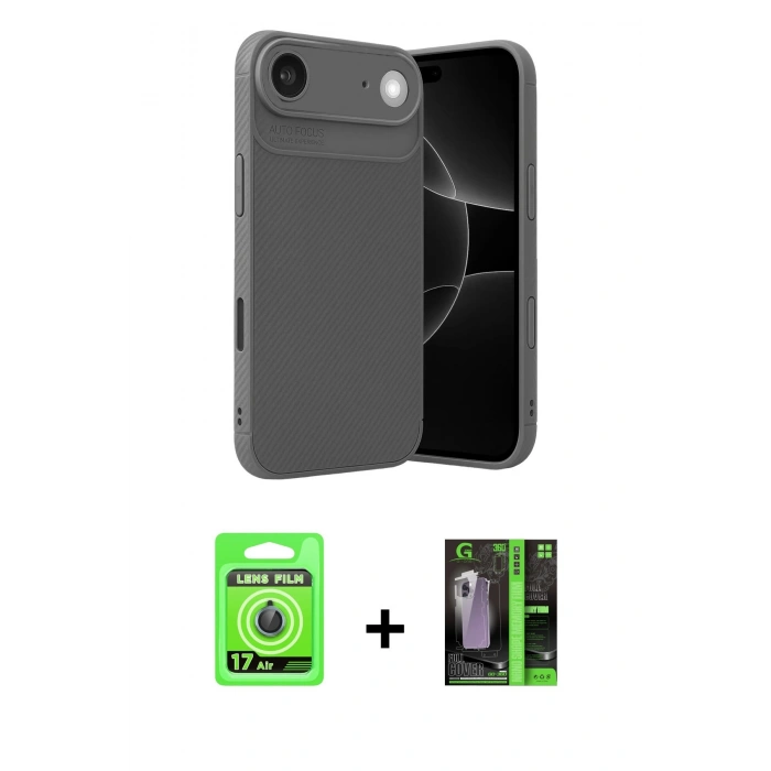 MARSİLYAN™- iPhone 17 Air Kılıf Eksen Form Prime - Siyah 360 Mat Full Body Arka Koruyucu + Raze Metal Kamera Lens - MI