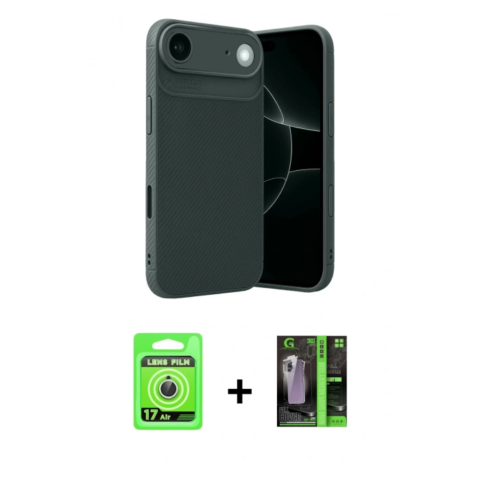 MARSİLYAN™- iPhone 17 Air Kılıf Eksen Form Prime - Siyah 360 Mat Full Body Arka Koruyucu + Raze Metal Kamera Lens - GS