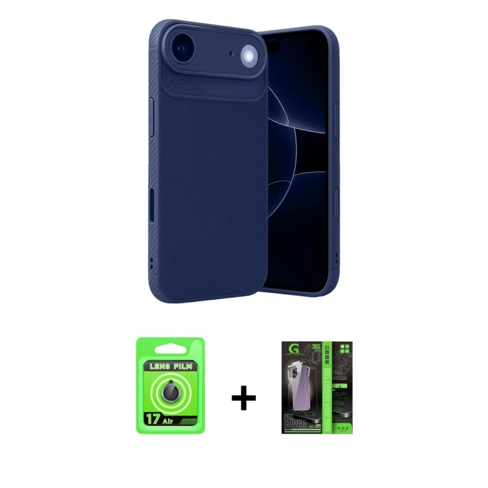 MARSİLYAN™- iPhone 17 Air Kılıf Eksen Form Prime - Siyah 360 Mat Full Body Arka Koruyucu + Raze Metal Kamera Lens - MI