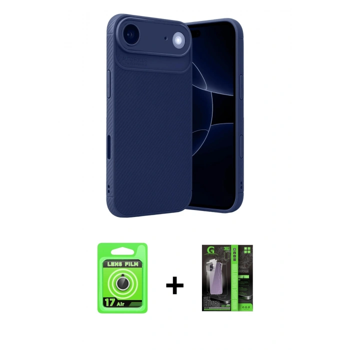MARSİLYAN™- iPhone 17 Air Kılıf Eksen Form Prime - Siyah 360 Mat Full Body Arka Koruyucu + Raze Metal Kamera Lens - GS