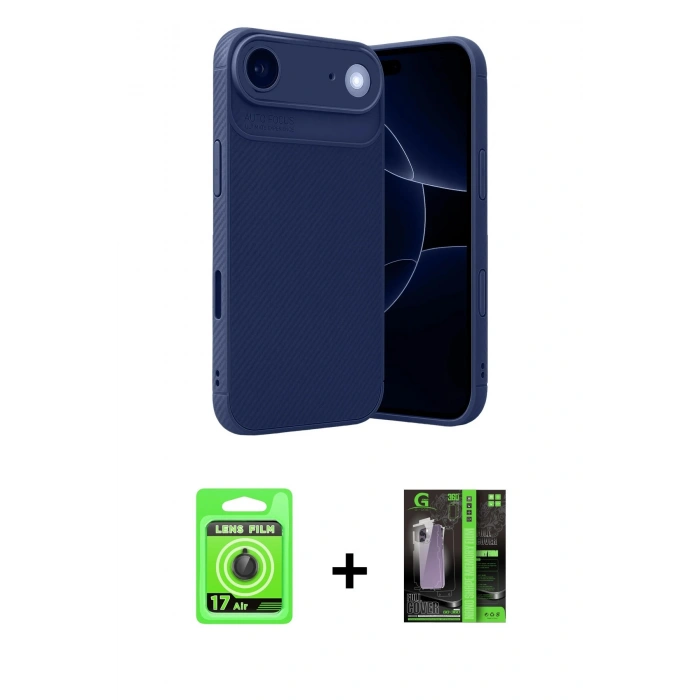 MARSİLYAN™- iPhone 17 Air Kılıf Eksen Form Prime - Siyah 360 Mat Full Body Arka Koruyucu + Raze Metal Kamera Lens - SH