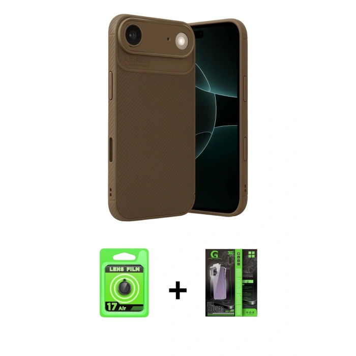 MARSİLYAN™- iPhone 17 Air Kılıf Eksen Form Prime - Siyah 360 Mat Full Body Arka Koruyucu + Raze Metal Kamera Lens - SH