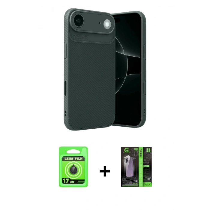 MARSİLYAN™- iPhone 17 Air Kılıf Eksen Form Prime - Siyah 360 Mat Full Body Arka Koruyucu + Raze Metal Kamera Lens - SH