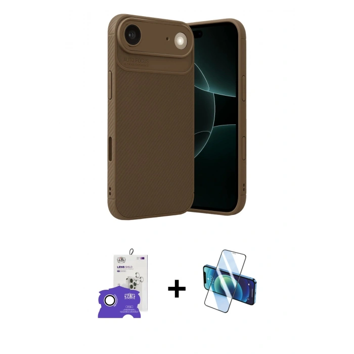 MARSİLYAN™- iPhone 17 Air Kılıf Eksen Form Prime - Siyah 3D Antistatik Cam Ekran Koruyucu + Bilvis Titan Kamera Lens - GS