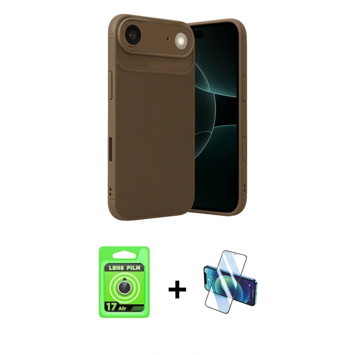 MARSİLYAN™- iPhone 17 Air Kılıf Eksen Form Prime - Siyah 3D Antistatik Cam Ekran Koruyucu + Raze Metal Kamera Lens - GS