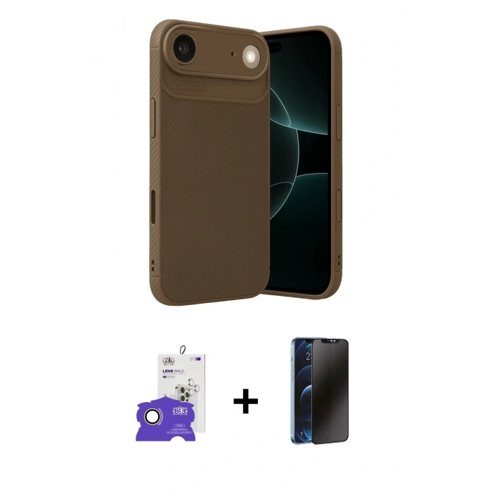 MARSİLYAN™- iPhone 17 Air Kılıf Eksen Form Prime - Siyah 3D Antistatik Hayalet Cam Ekran Koruyucu + Bilvis Titan Kamera Lens - GD
