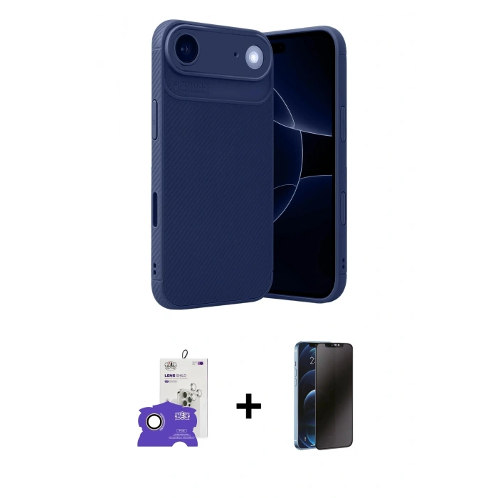 MARSİLYAN™- iPhone 17 Air Kılıf Eksen Form Prime - Siyah 3D Antistatik Hayalet Cam Ekran Koruyucu + Bilvis Titan Kamera Lens - GD