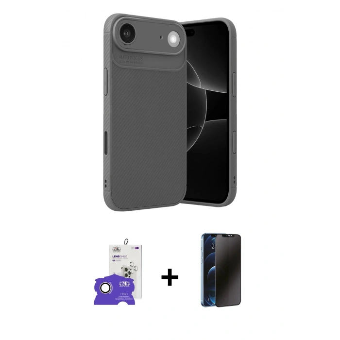 MARSİLYAN™- iPhone 17 Air Kılıf Eksen Form Prime - Siyah 3D Antistatik Hayalet Cam Ekran Koruyucu + Bilvis Titan Kamera Lens - GD