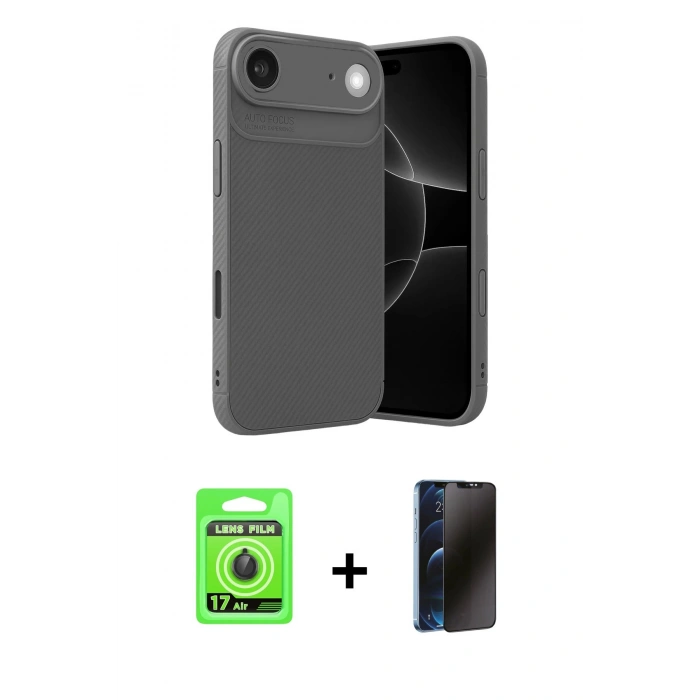 MARSİLYAN™- iPhone 17 Air Kılıf Eksen Form Prime - Siyah 3D Antistatik Hayalet Cam Ekran Koruyucu + Raze Metal Kamera Lens - SH