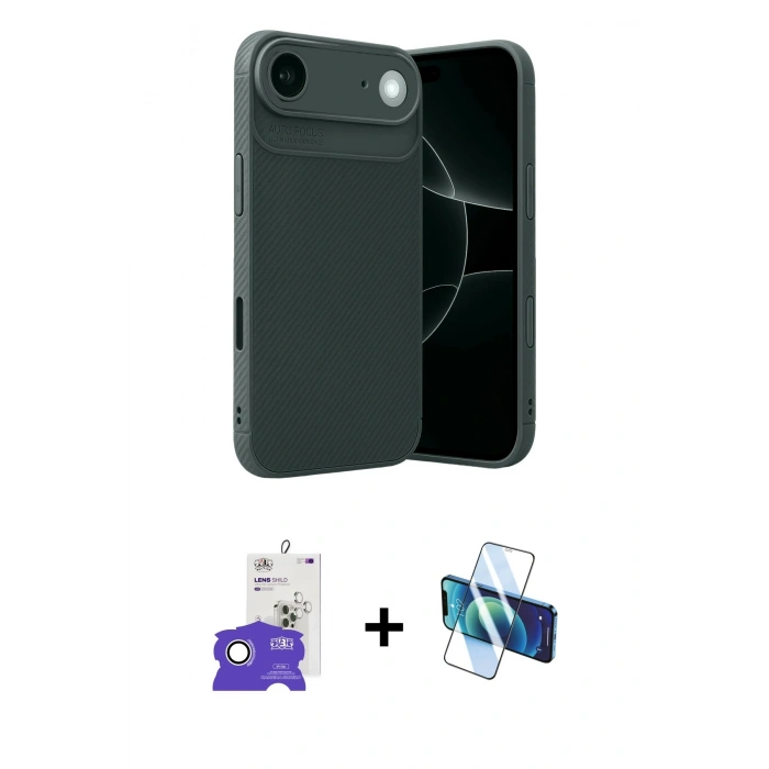MARSİLYAN™- iPhone 17 Air Kılıf Eksen Form Prime - Siyah 3D Antistatik Seramik Nano Ekran Koruyucu + Bilvis Titan Kamera Lens - GS