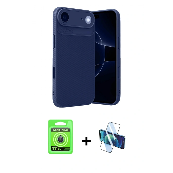 MARSİLYAN™- iPhone 17 Air Kılıf Eksen Form Prime - Siyah 3D Antistatik Seramik Nano Ekran Koruyucu + Raze Metal Kamera Lens - MI