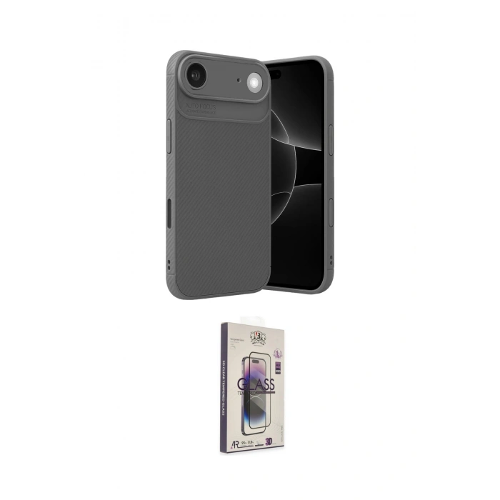MARSİLYAN™- iPhone 17 Air Kılıf Eksen Form Prime - Siyah Bilvis 3D Cam Ekran Koruyucu