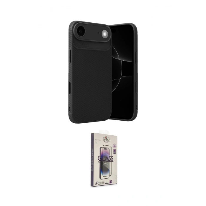 MARSİLYAN™- iPhone 17 Air Kılıf Eksen Form Prime - Siyah Bilvis 3D Cam Ekran Koruyucu