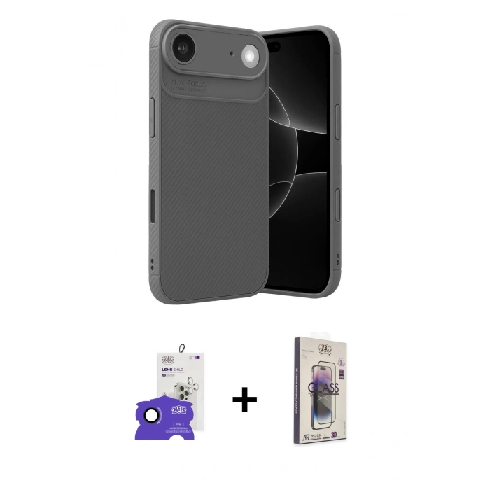 MARSİLYAN™- iPhone 17 Air Kılıf Eksen Form Prime - Siyah Bilvis 3D Cam Ekran Koruyucu + Bilvis Titan Kamera Lens - LT