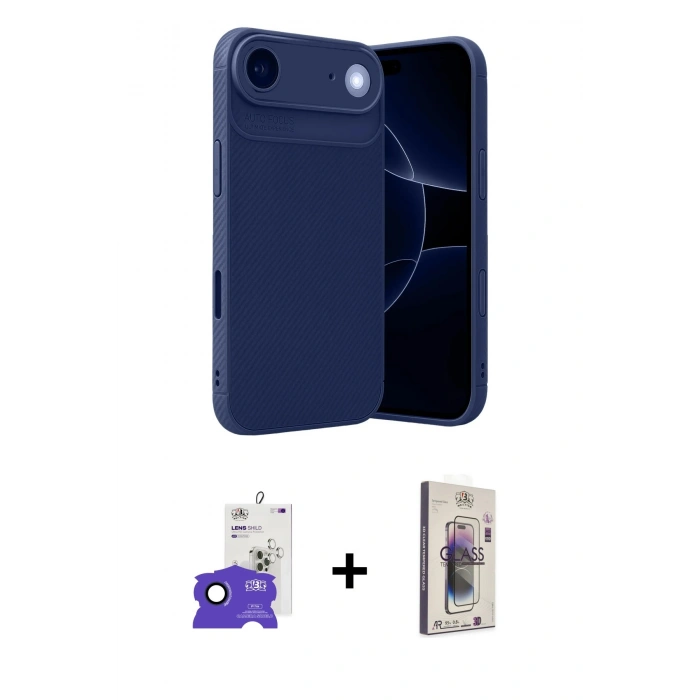 MARSİLYAN™- iPhone 17 Air Kılıf Eksen Form Prime - Siyah Bilvis 3D Cam Ekran Koruyucu + Bilvis Titan Kamera Lens - LT