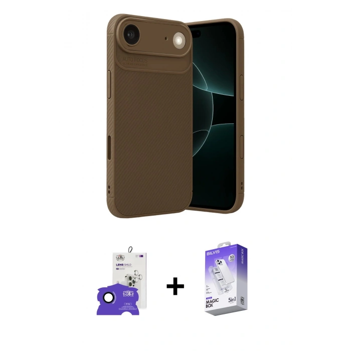 MARSİLYAN™- iPhone 17 Air Kılıf Eksen Form Prime - Siyah Bilvis 5in1 3D Magic Cam Ekran Koruyucu + Bilvis Titan Kamera Lens - LT