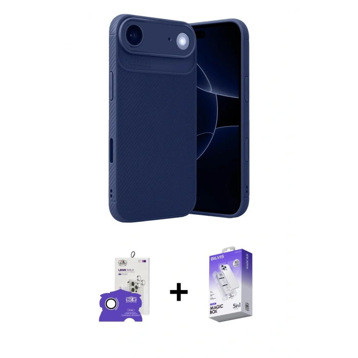 MARSİLYAN™- iPhone 17 Air Kılıf Eksen Form Prime - Siyah Bilvis 5in1 3D Magic Cam Ekran Koruyucu + Bilvis Titan Kamera Lens - GS