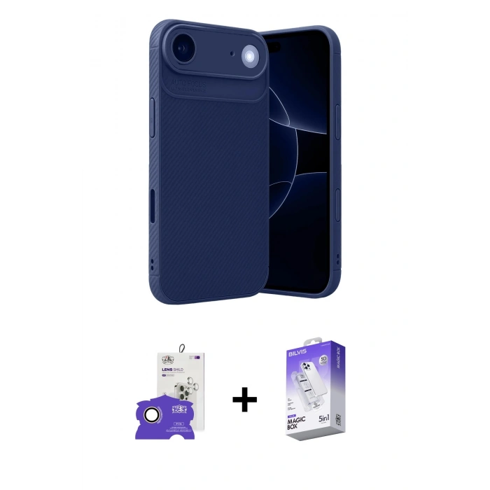 MARSİLYAN™- iPhone 17 Air Kılıf Eksen Form Prime - Siyah Bilvis 5in1 3D Magic Cam Ekran Koruyucu + Bilvis Titan Kamera Lens - GD