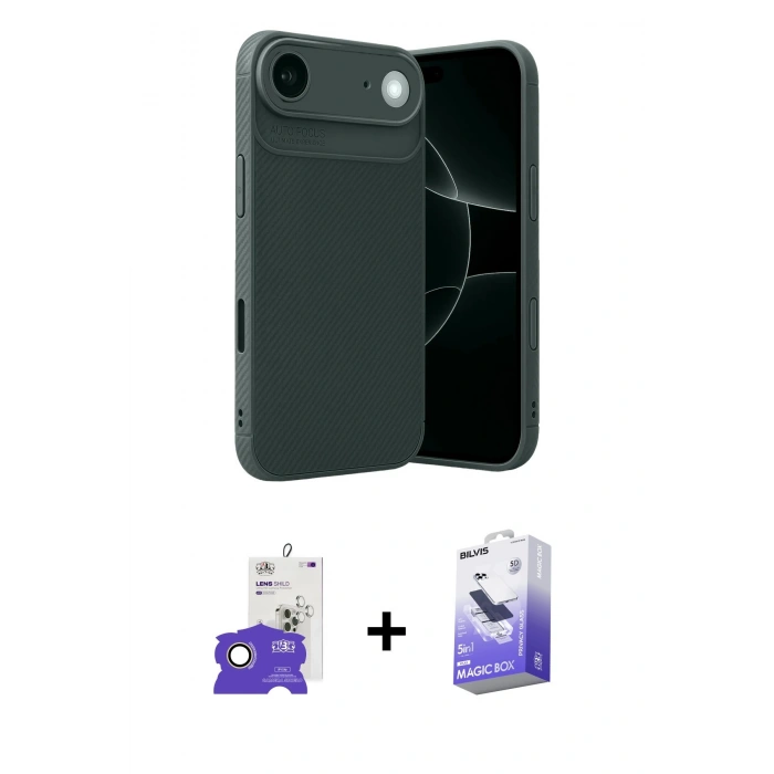MARSİLYAN™- iPhone 17 Air Kılıf Eksen Form Prime - Siyah Bilvis 5in1 5D Magic Hayalet Cam Ekran Koruyucu + Bilvis Titan Kamera Lens - GD