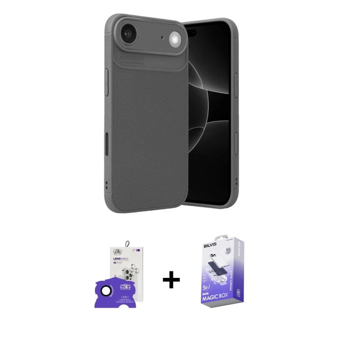 MARSİLYAN™- iPhone 17 Air Kılıf Eksen Form Prime - Siyah Bilvis 5in1 5D Magic Hayalet Cam Ekran Koruyucu + Bilvis Titan Kamera Lens - LT