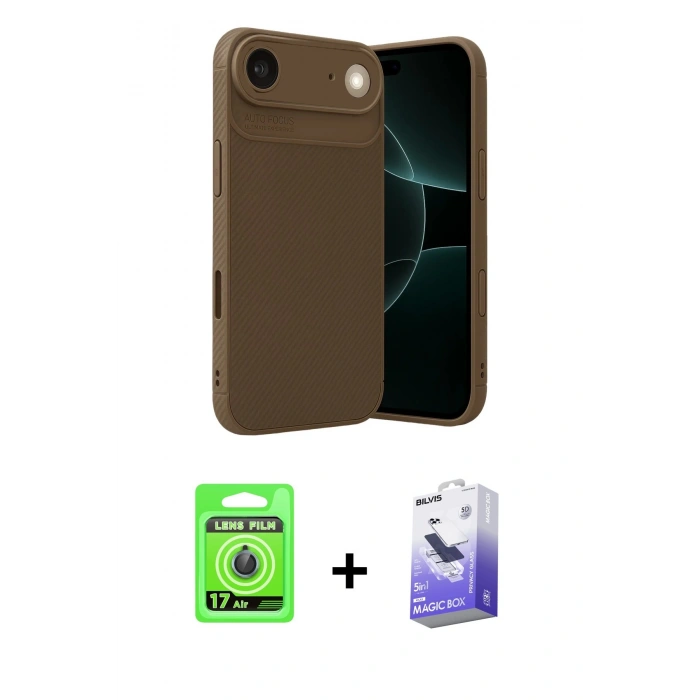 MARSİLYAN™- iPhone 17 Air Kılıf Eksen Form Prime - Siyah Bilvis 5in1 5D Magic Hayalet Cam Ekran Koruyucu + Raze Metal Kamera Lens - MI